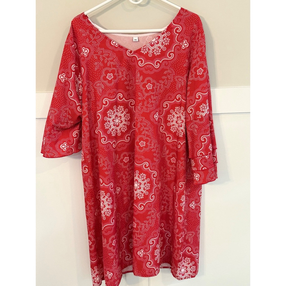 Unbranded Dresses & Skirts - Red Paisley Print Tunic Dress XXL Boho V-Neck 3/4 Sleeve
